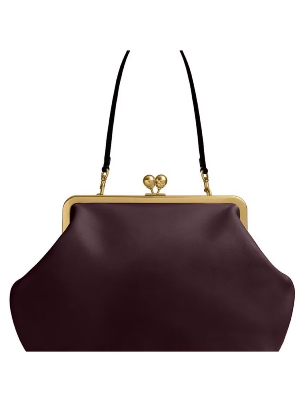 Coach Plum Frame Clutch with Gold Hardware and Black Strap